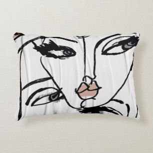 Minimalist line art of women faces decorative cushion