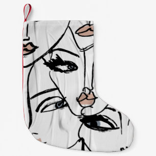 Minimalist line art of women faces small christmas stocking