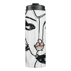 Minimalist line art of women faces thermal tumbler