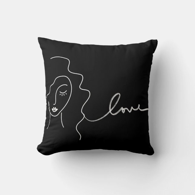 Minimalist Line Art Pillow – "Love” Abstract Face  (Front)
