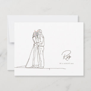 Minimalist Line Art Romantic Couple Floral Bouquet RSVP Card