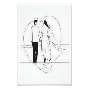 Minimalist Line Art Romantic Couple Holding Hands Photo Print