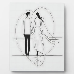 Minimalist Line Art Romantic Couple Holding Hands Plaque