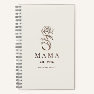 Minimalist Line Art Rose Mama Est Year Spiral Note Notebook