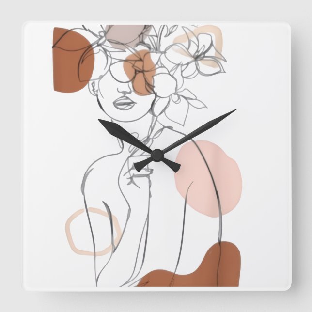 Minimalist Line Art Wall Clock – Floral Head Desig (Front)