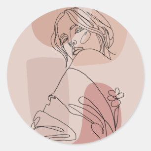 Minimalist Line Art Woman Drawing Fashion Art Classic Round Sticker