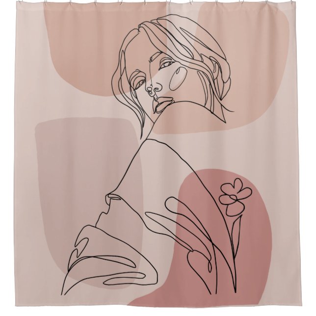 Minimalist Line Art Woman Drawing Fashion Art Shower Curtain (Front)