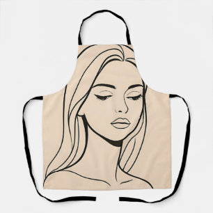 Minimalist Line Art Woman Portrait Elegant Beauty Apron