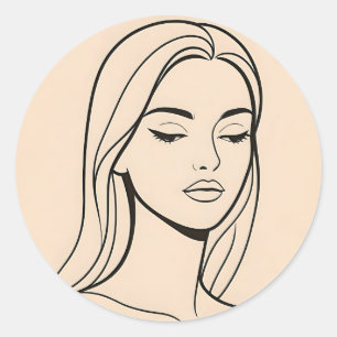 Minimalist Line Art Woman Portrait Elegant Beauty Classic Round Sticker