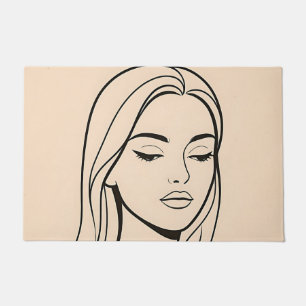 Minimalist Line Art Woman Portrait Elegant Beauty Doormat