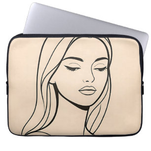 Minimalist Line Art Woman Portrait Elegant Beauty Laptop Sleeve