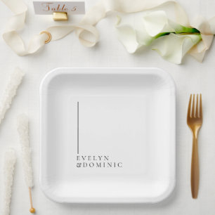Minimalist Line Black White Modern Wedding Paper Plate