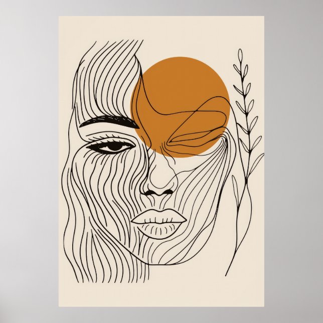 Minimalist Line Boho wall art, Abstract face art Poster (Front)