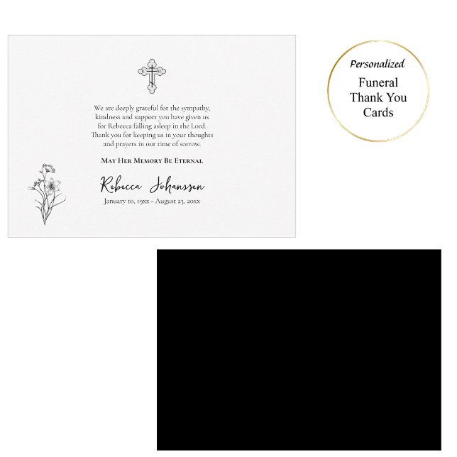 Minimalist Line Drawing Flower Orthodox Funeral  Thank You Card (Creator Uploaded)