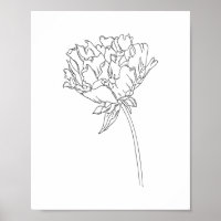 Minimalist line drawing poster of peony flower 