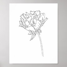 Minimalist line drawing poster of peony flower