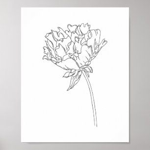 Minimalist line drawing poster of peony flower