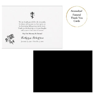 Minimalist Line Drawing Roses Orthodox Funeral Thank You Card