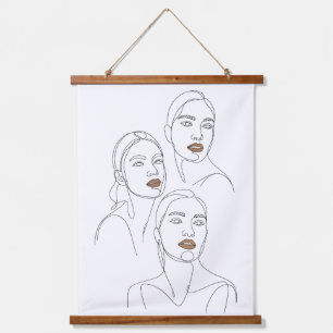 Minimalist Line Portraits of Women Hanging Tapestry