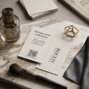 Minimalist Linen Charcoal Makeup Artist QR Code Business Card