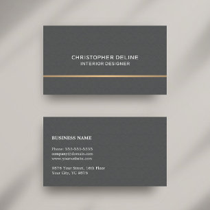Minimalist Linen Grey Faux Gold Line Interior Business Card