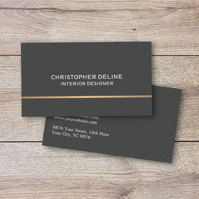 Minimalist Linen Grey Faux Gold Line Interior Business Card (Creator Uploaded)