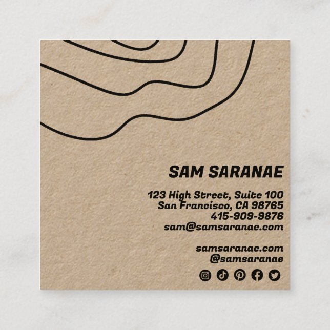 Minimalist Lines Abstract KRAFT Unique Graphic Square Business Card (Back)