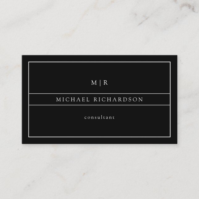 Minimalist Lines | Black with Monogram Business Card (Front)