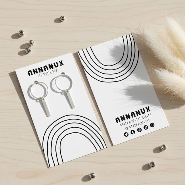 Minimalist Lines Cool Earring Jewellery Display Ca (Minimalist Lines Cool Earring Jewelry Display Card w Social Media Icons
)