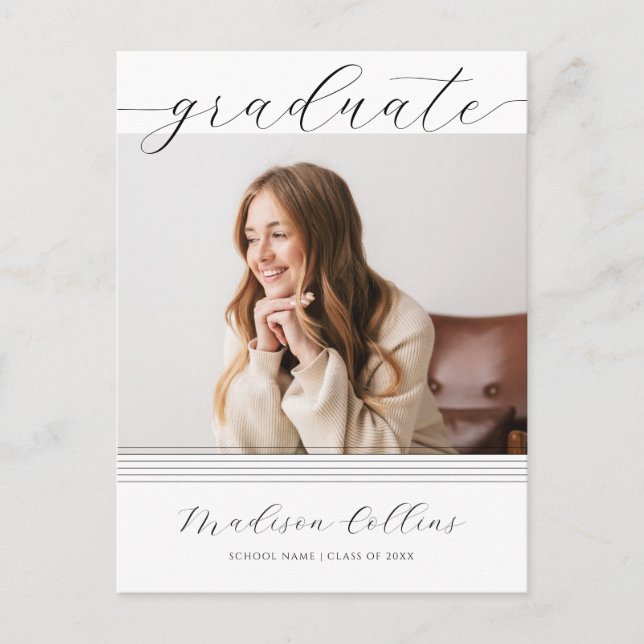 Minimalist Lines Graduation Party Photo Invitation Postcard (Front)