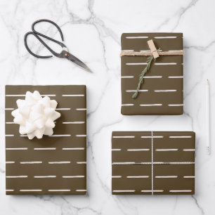Minimalist Lines on Dark Brown Wrapping Paper Sheet
