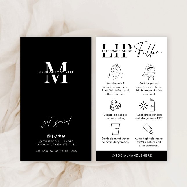 Minimalist Lip Filler Aftercare Guide Instructions Business Card (Creator Uploaded)
