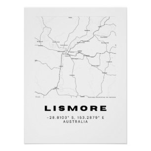 Minimalist Lismore Map with Coordinates Poster