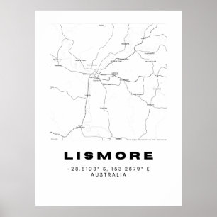 Minimalist Lismore Map with Coordinates Poster