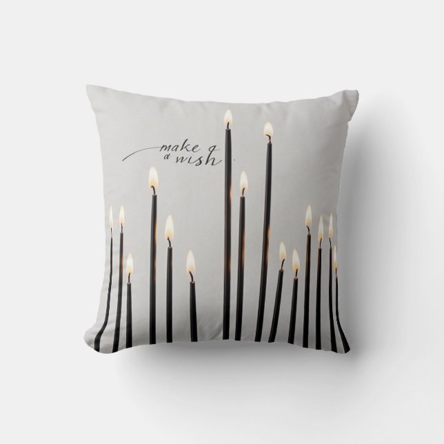 Minimalist lit black-line candles flames cushion (Front)
