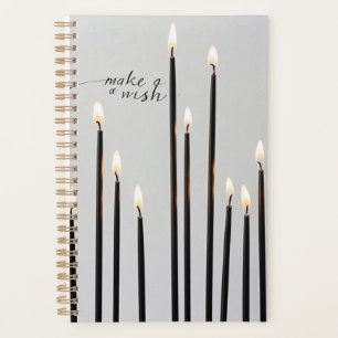 Minimalist lit black-line candles flames planner