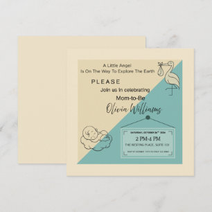 Minimalist Little Angel Invite Modern Teal and Cre