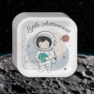 Minimalist Little Astronaut Baby Shower  Paper Plate