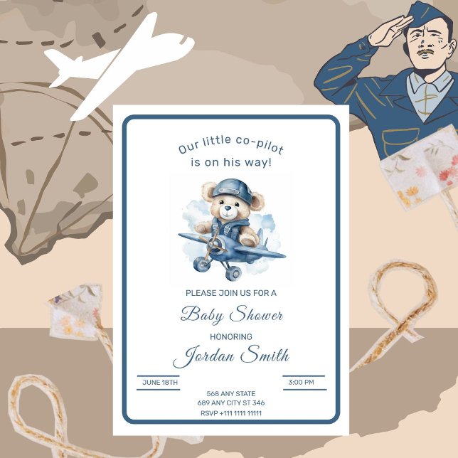 Minimalist Little Co-Pilot Boy Baby Shower Invitation (Creator Uploaded)