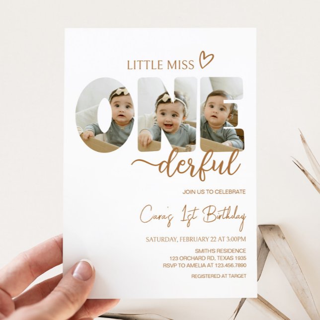 Minimalist Little Miss Photo Birthday Party Invitation (Minimalist Little Miss Onederful Birthday Party Invitation)