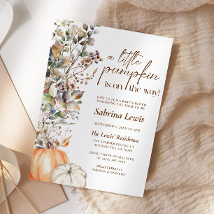 Minimalist Little Pumpkin Autumn Fall Baby Shower Invitation