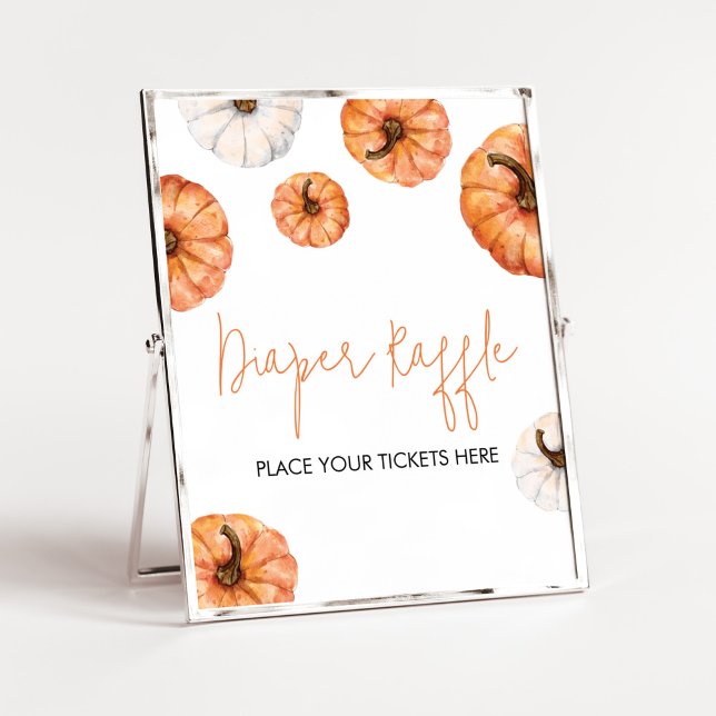 Minimalist Little Pumpkin Diaper Raffle Poster (Minimalist Pumpkin Baby Shower Diaper Raffle Sign)