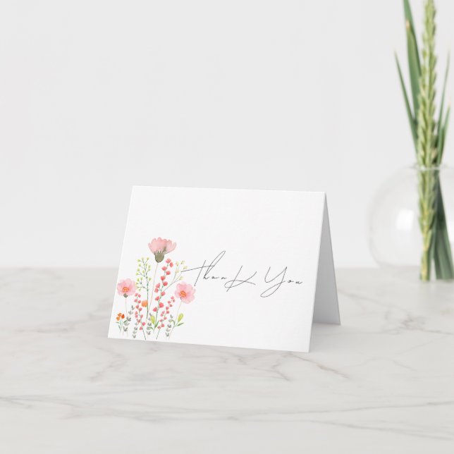 Minimalist Little Wildflowers Baby Shower Thank You Card (Front)