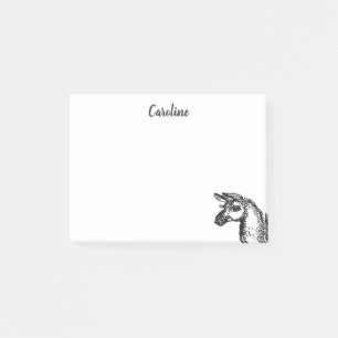 Minimalist Llama Line Art Black White Personalised Post-it Notes