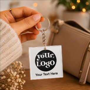 Minimalist Logo and Text Business Key Ring