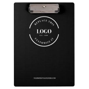 Minimalist Logo Branded Custom White logo on black Clipboard