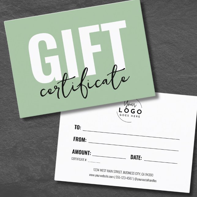 Minimalist Logo Business Gift Certificate (Sage Green Minimal Logo Business Gift Certificate)