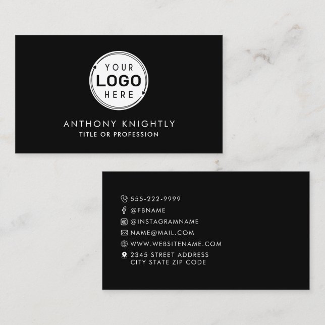 Minimalist Logo Icons Social Media Black White Business Card (Front/Back)