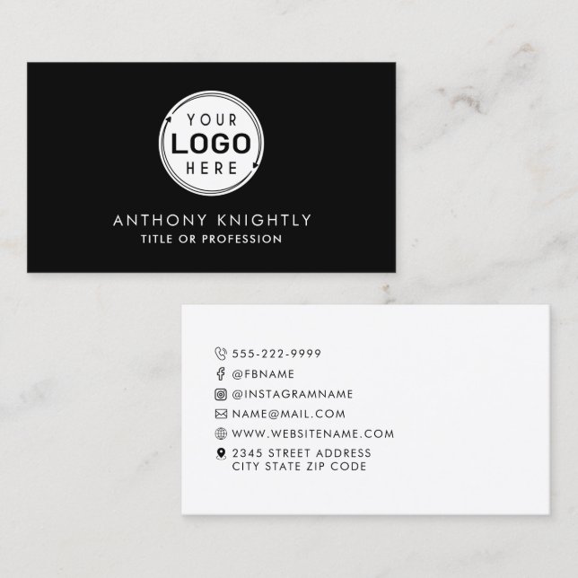 Minimalist Logo Icons Social Media Black White Business Card (Front/Back)