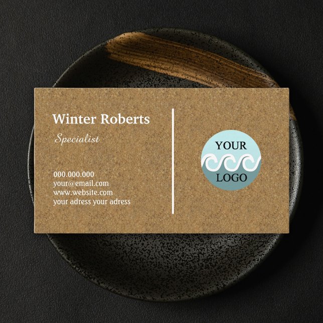 Minimalist logo kraft cork wood business card (Chic design, kraft business card, business card with logo)